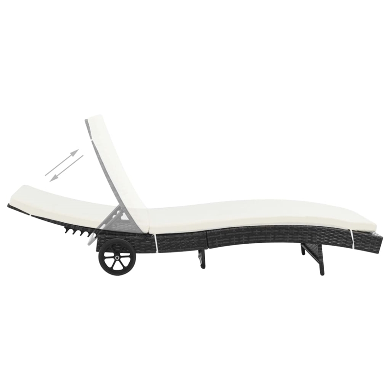 vidaXL PE Rattan Sun Lounger with Wheels in Black (Set of 2)