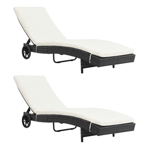 vidaXL PE Rattan Sun Lounger with Wheels in Black (Set of 2)