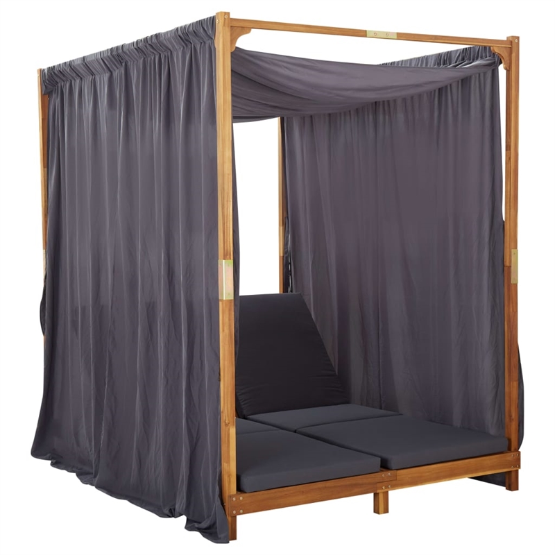 vidaXL Double Foldable Solid Acacia Wood Sun Lounger in Dark Gray