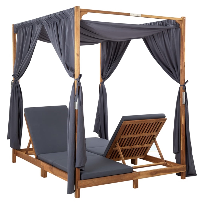 vidaXL Double Foldable Solid Acacia Wood Sun Lounger in Dark Gray