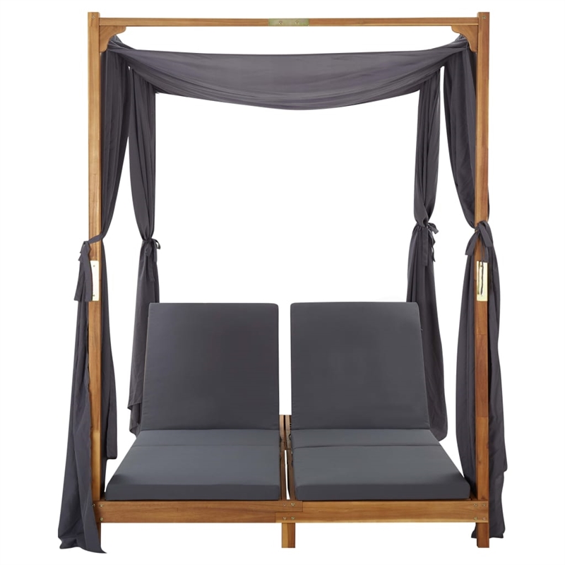 vidaXL Double Foldable Solid Acacia Wood Sun Lounger in Dark Gray