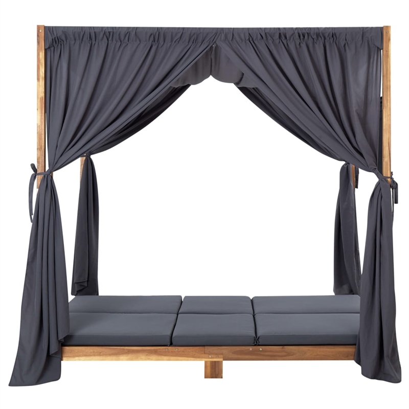 vidaXL Double Foldable Solid Acacia Wood Sun Lounger in Dark Gray