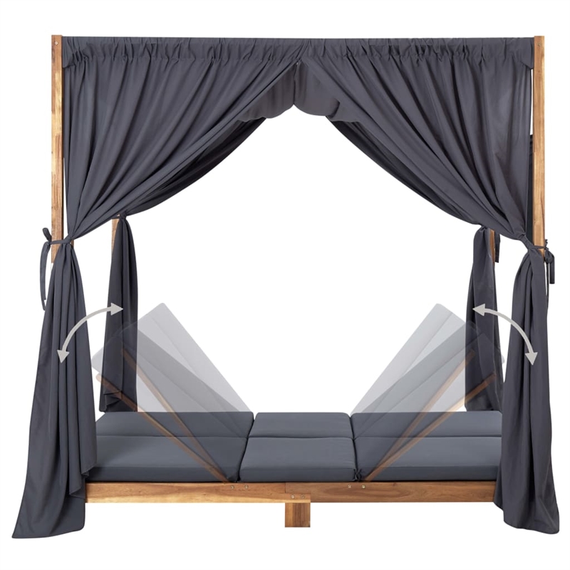 vidaXL Double Foldable Solid Acacia Wood Sun Lounger in Dark Gray