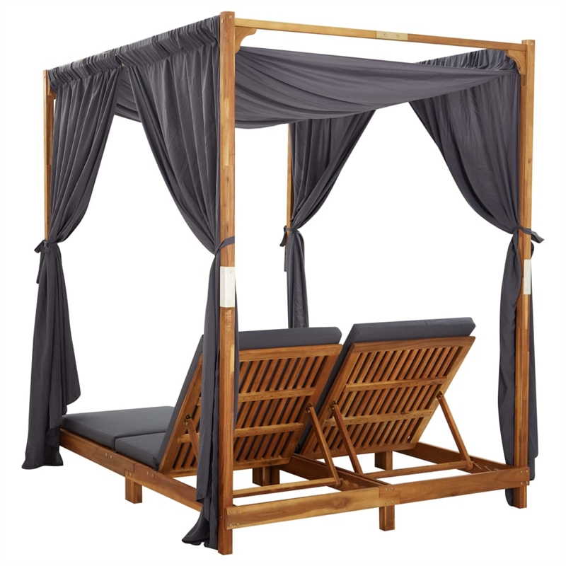 vidaXL Double Foldable Solid Acacia Wood Sun Lounger in Dark Gray