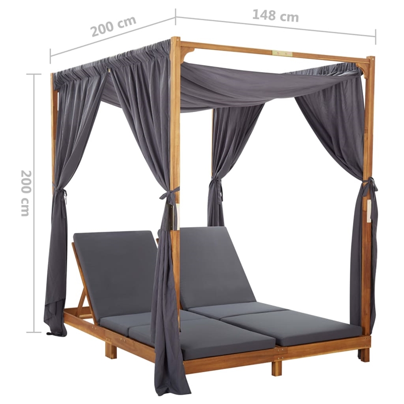 vidaXL Double Foldable Solid Acacia Wood Sun Lounger in Dark Gray