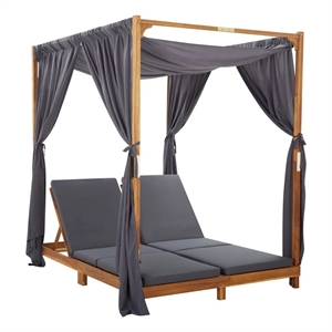 vidaXL Double Foldable Solid Acacia Wood Sun Lounger in Dark Gray