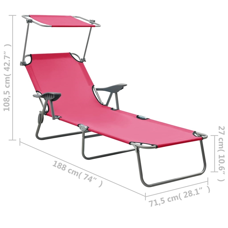 vidaXL Powder-Coated Steel  Sun Lounger in Pink