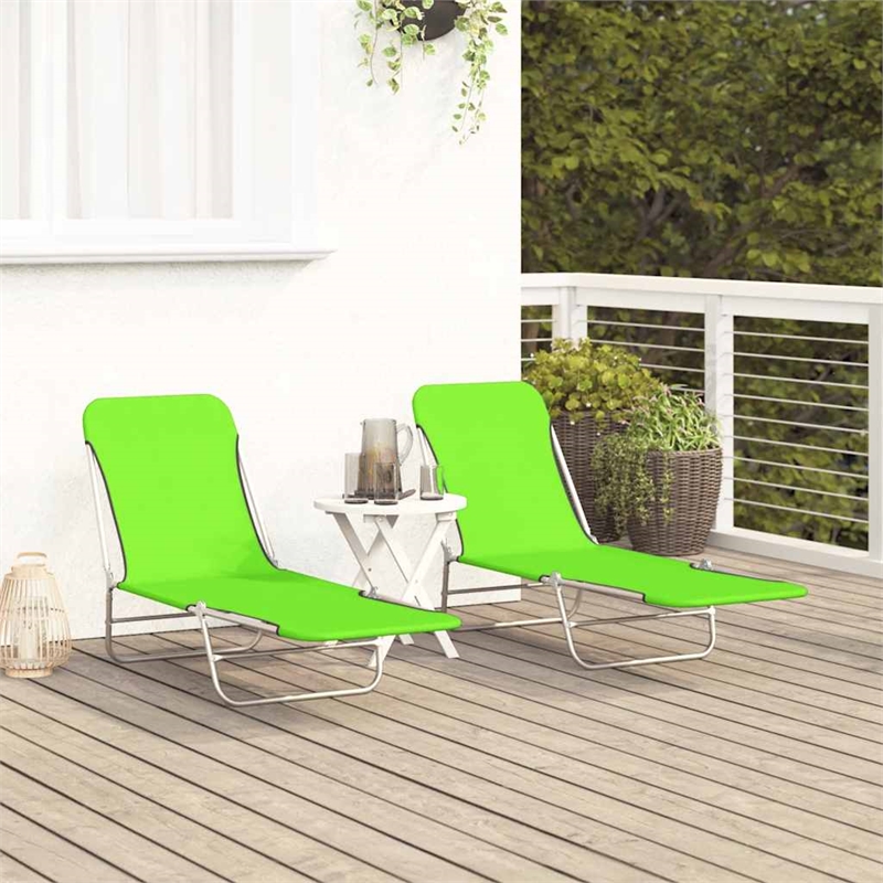 vidaXL Powder-Coated Steel  Sun Lounger in Green (Set of 2)