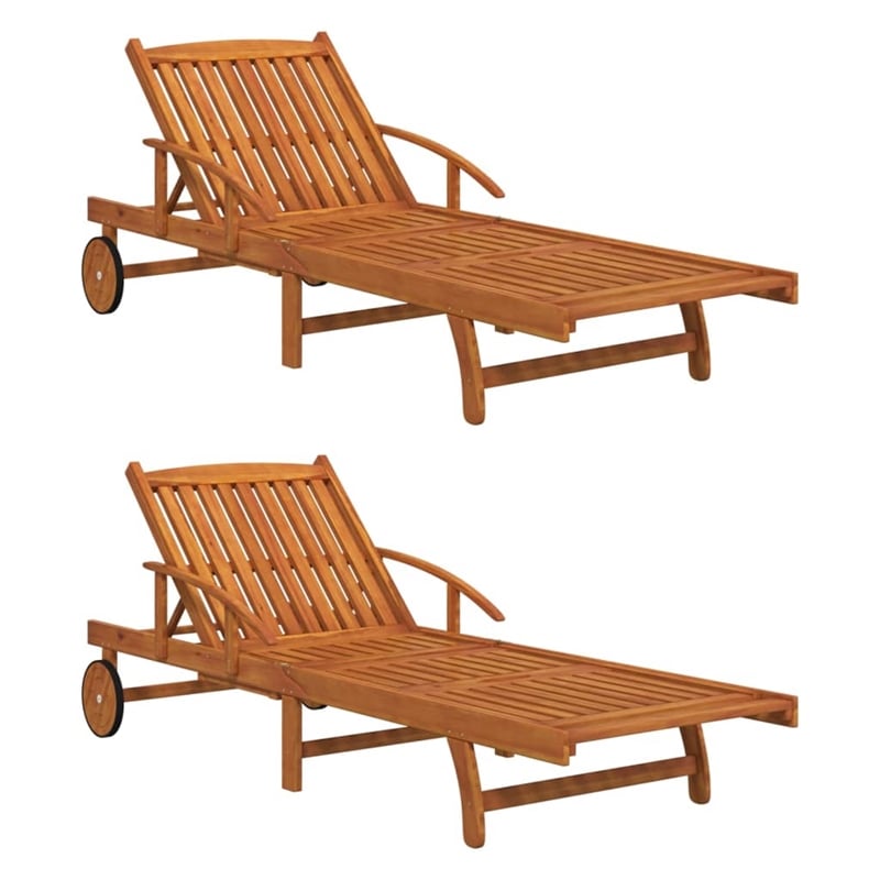vidaXL Solid Acacia Wood Sun Lounger in Brown (Set of 2)