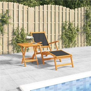 vidaXL Solid Acacia Wood Deck Chair in Black in Brown