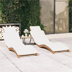vidaXL Teak Wood Sun Lounger in Cream/White (Set of 2)