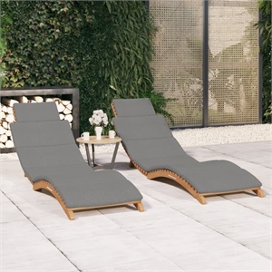 vidaXL Teak Wood Sun Lounger in Dark Gray (Set of 2)