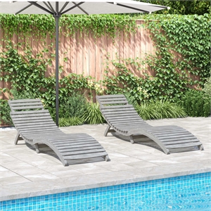 vidaXL Solid Acacia Wood Sun Lounger in Gray (Set of 2)