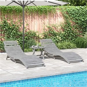 vidaXL Solid Acacia Wood Sun Lounger in Gray (Set of 2)