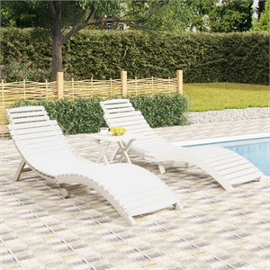 vidaXL Solid Acacia Wood Sun Lounger in White (Set of 2)