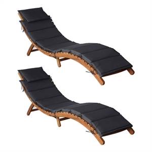 vidaXL Solid Acacia Wood Sun Lounger in Dark Gray (Set of 2)