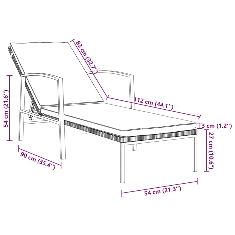 vidaXL PE Rattan Sun Lounger in Gray