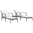 vidaXL PE Rattan Sun Lounger and Table in Brown (Set of 3)