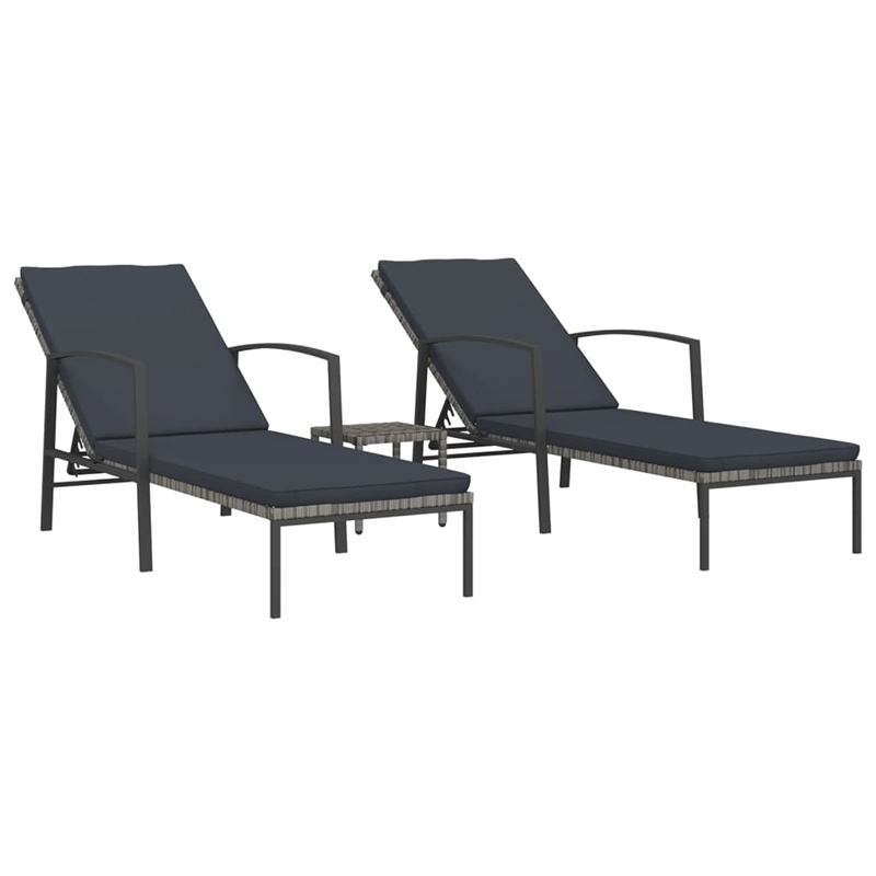 vidaXL Sun Lounger and Table in Gray (Set of 3)