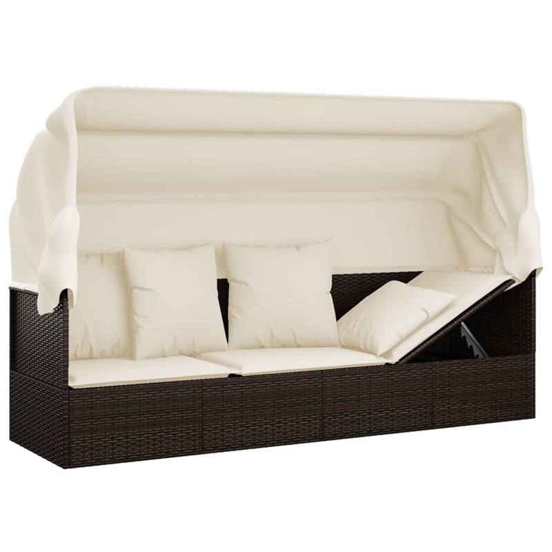 vidaXL PE Rattan Outdoor Lounge Bed w/ Adjustable Armrests in Brown