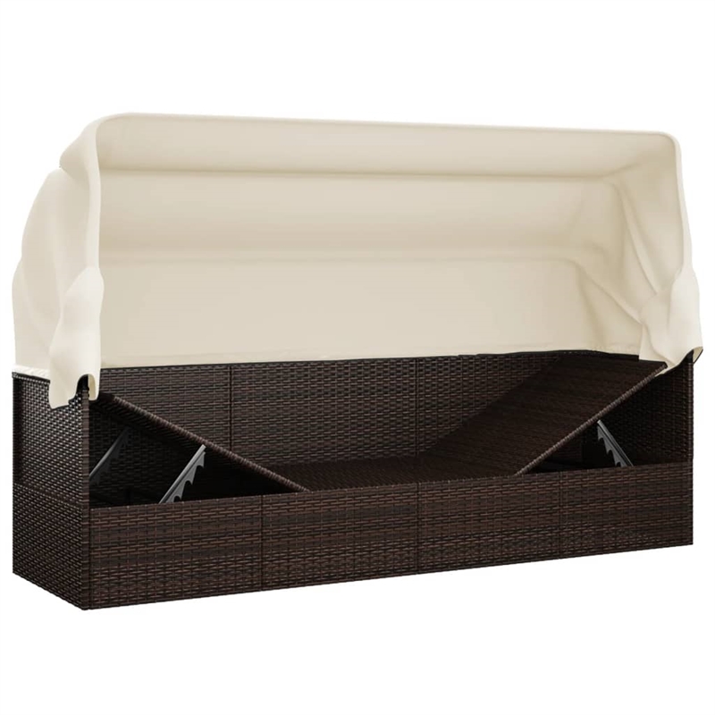 vidaXL PE Rattan Outdoor Lounge Bed w/ Adjustable Armrests in Brown
