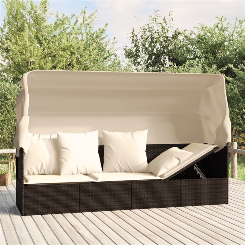 vidaXL PE Rattan Outdoor Lounge Bed w/ Adjustable Armrests in Brown