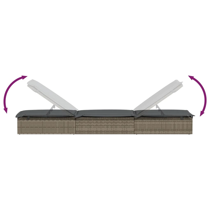 vidaXL PE Rattan Sunbed w/ Adjustable Armrests in Gray