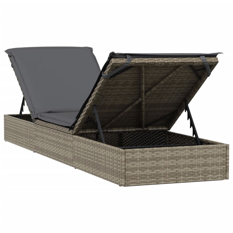 vidaXL PE Rattan Sunbed w/ Adjustable Armrests in Gray