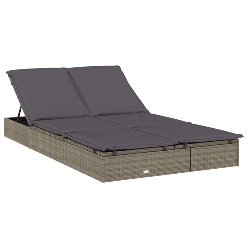 vidaXL PE Rattan 2 Person Size Adjustable Armrests Sun Lounger in Gray