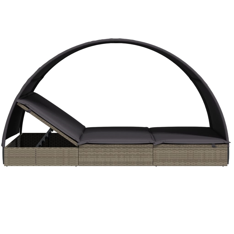 vidaXL PE Rattan 2 Person Size Adjustable Armrests Sun Lounger in Gray