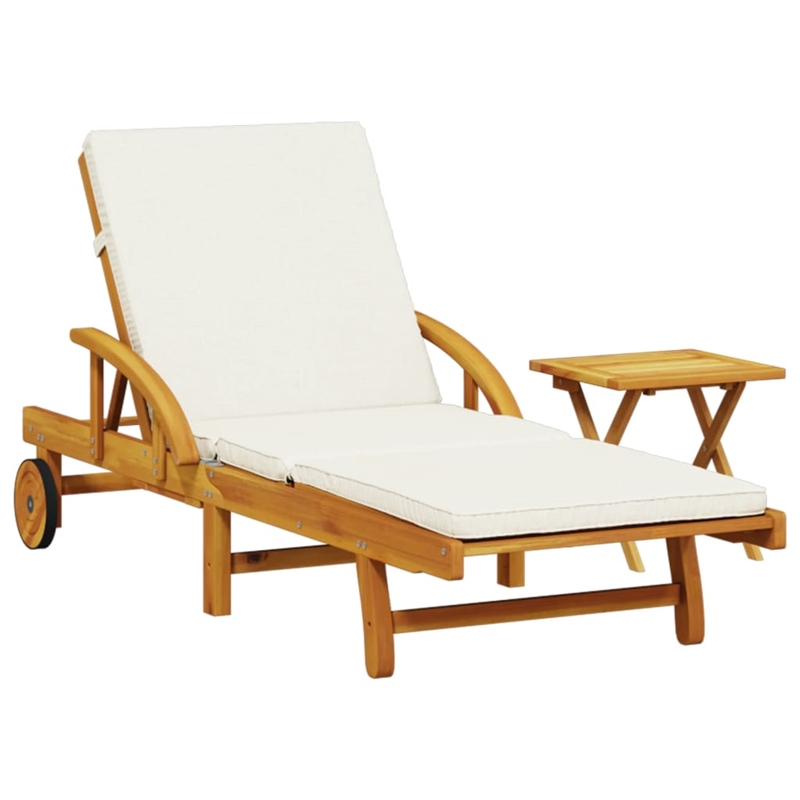 vidaXL Solid Acacia Wood Sun Lounger in Brown/Cream/White
