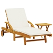 vidaXL Solid Acacia Wood Sun Lounger in Brown/Cream/White