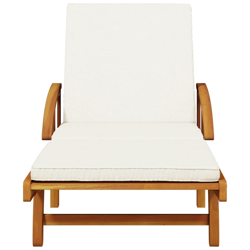 vidaXL Solid Acacia Wood Sun Lounger in Brown/Cream/White