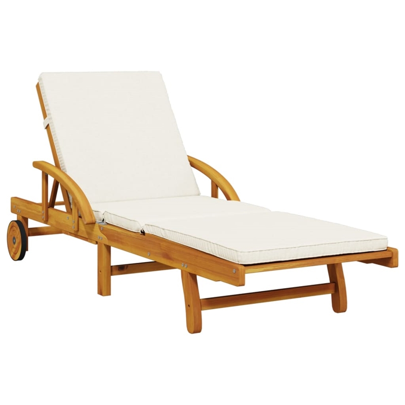 vidaXL Solid Acacia Wood Sun Lounger in Brown/Cream/White