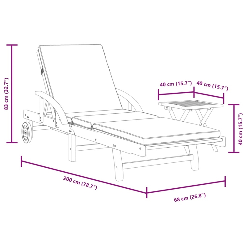 vidaXL Solid Acacia Wood Sun Lounger in Brown/Cream/White