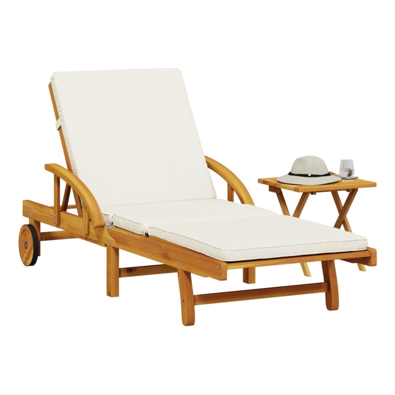 vidaXL Solid Acacia Wood Sun Lounger in Brown/Cream/White