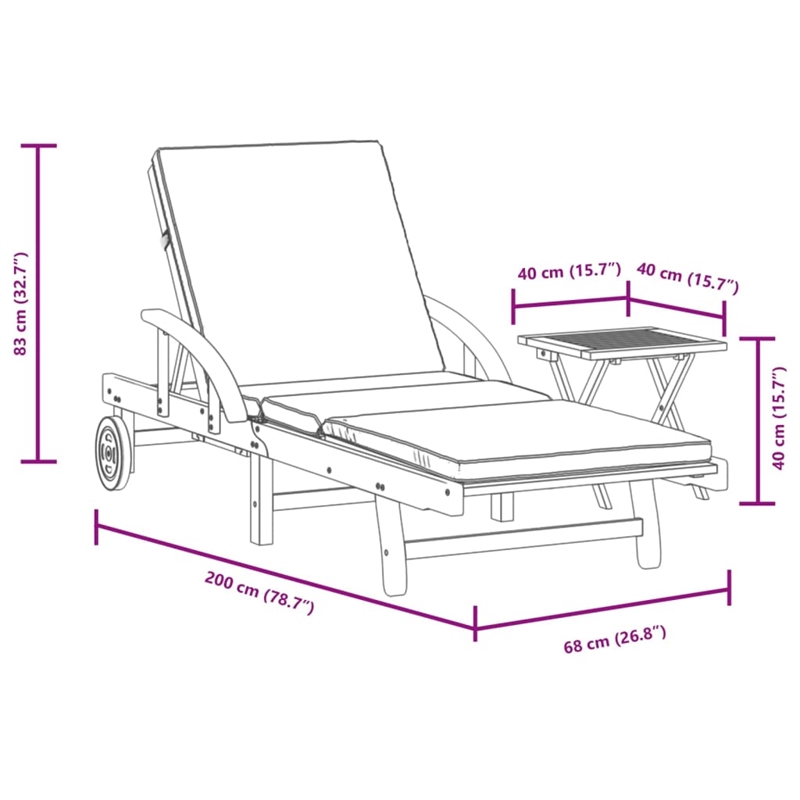 vidaXL Solid Acacia Wood Sun Lounger in Brown