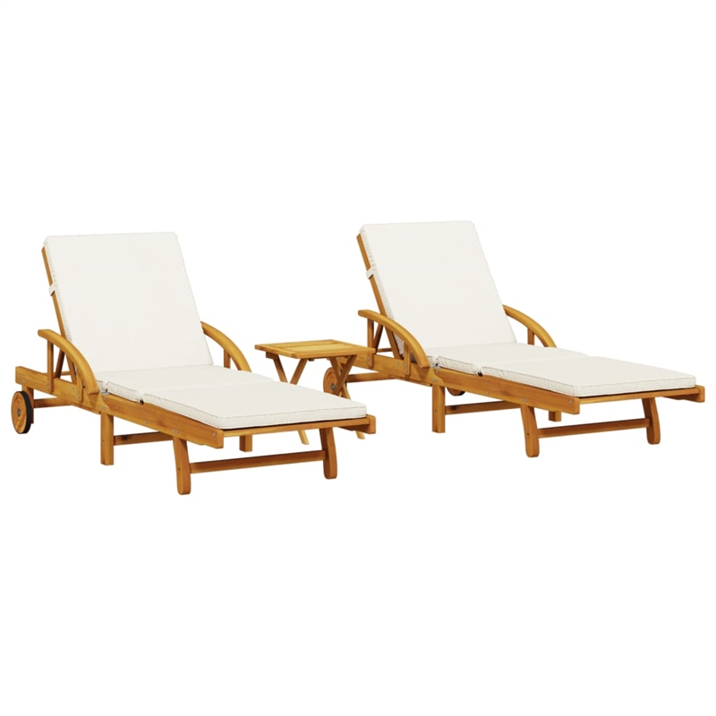 vidaXL Solid Acacia Wood Sun Lounger in Brown (Set of 2)