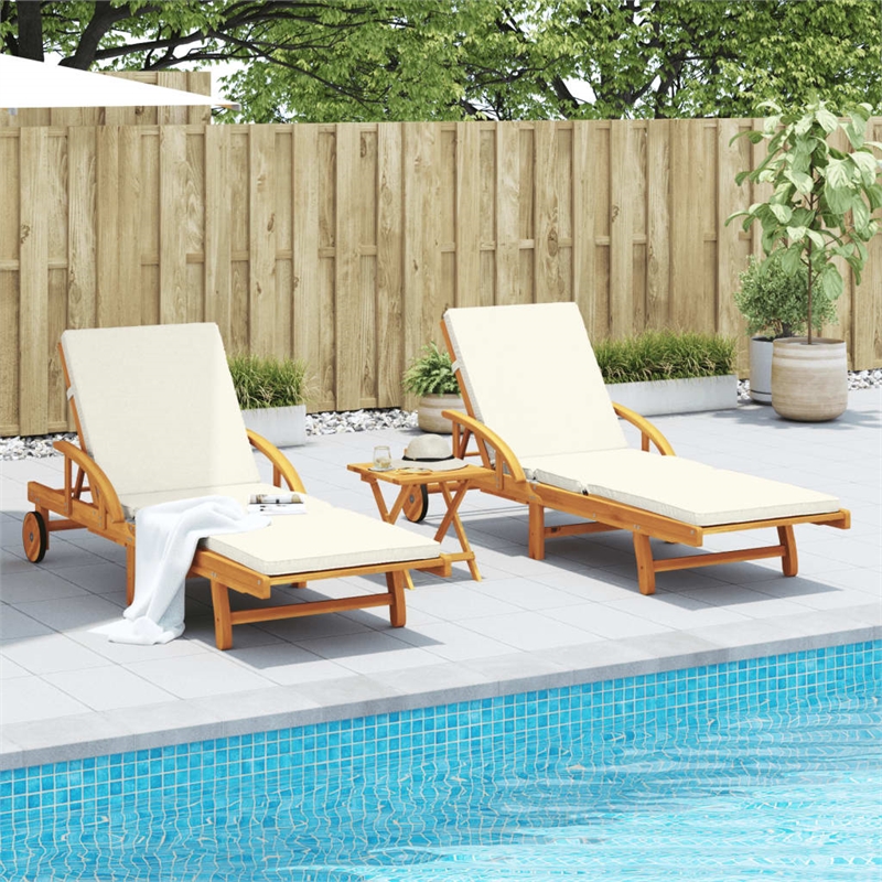 vidaXL Solid Acacia Wood Sun Lounger in Brown (Set of 2)
