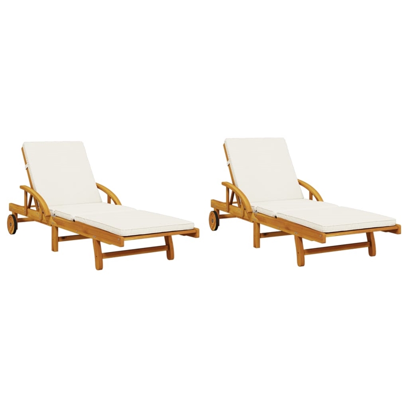vidaXL Solid Acacia Wood Sun Lounger in Brown (Set of 2)