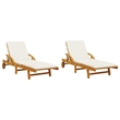 vidaXL Solid Acacia Wood Sun Lounger in Brown (Set of 2)