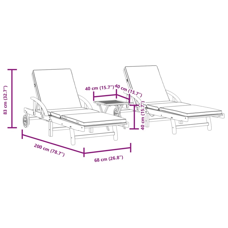 vidaXL Solid Acacia Wood Sun Lounger in Brown (Set of 2)