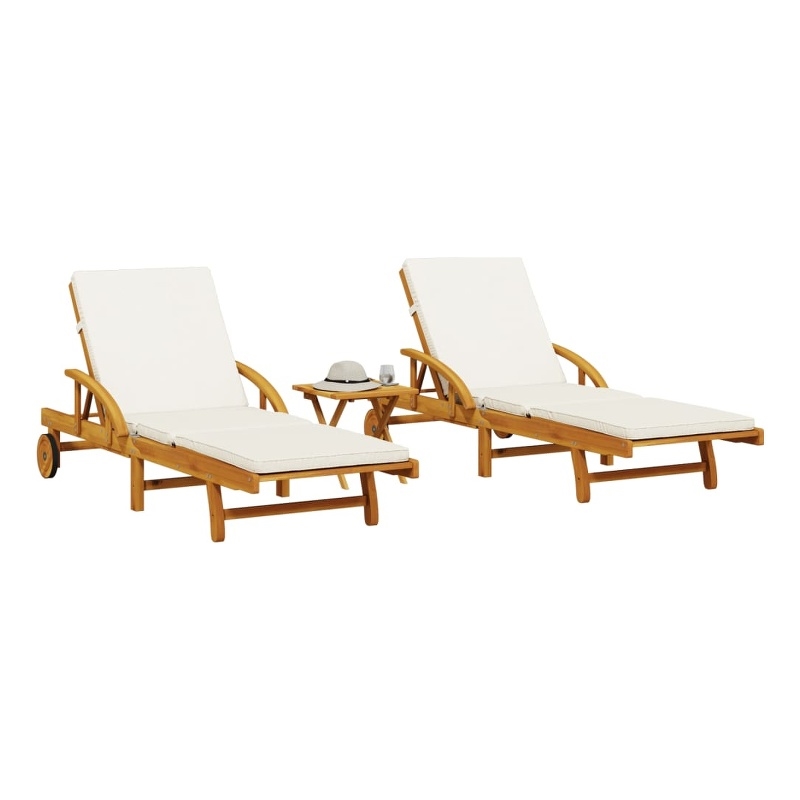 vidaXL Solid Acacia Wood Sun Lounger in Brown (Set of 2)