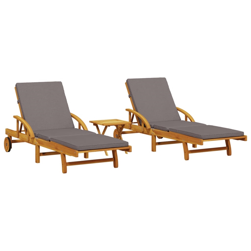 vidaXL Solid Acacia Wood Sun Lounger in Brown (Set of 2)