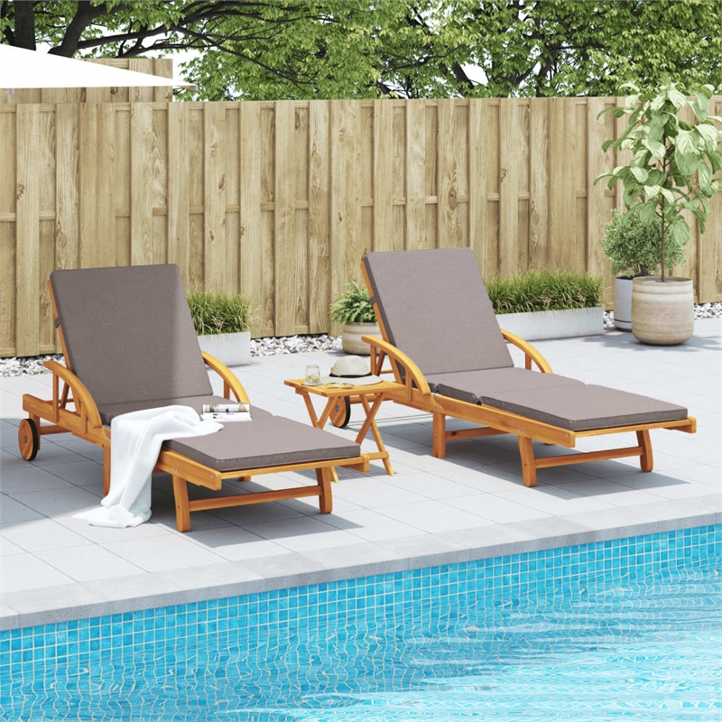vidaXL Solid Acacia Wood Sun Lounger in Brown (Set of 2)