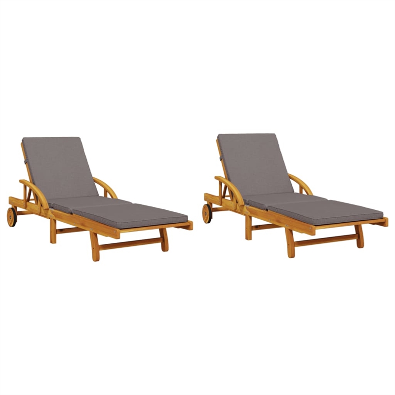 vidaXL Solid Acacia Wood Sun Lounger in Brown (Set of 2)