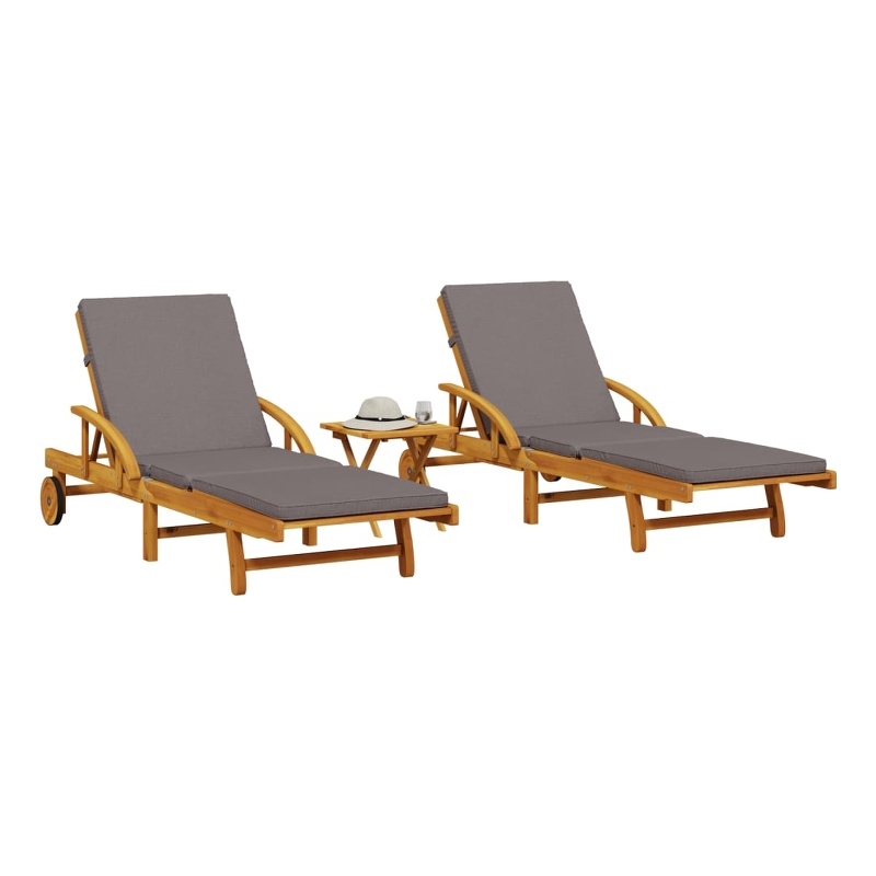 vidaXL Solid Acacia Wood Sun Lounger in Brown (Set of 2)