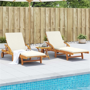 vidaXL Solid Acacia Wood Sun Lounger in Brown/Cream/White (Set of 2)
