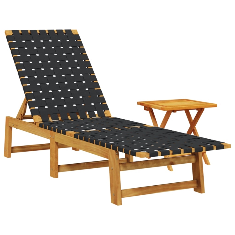 vidaXL Solid Acacia Wood Sun Lounger in Black/Brown