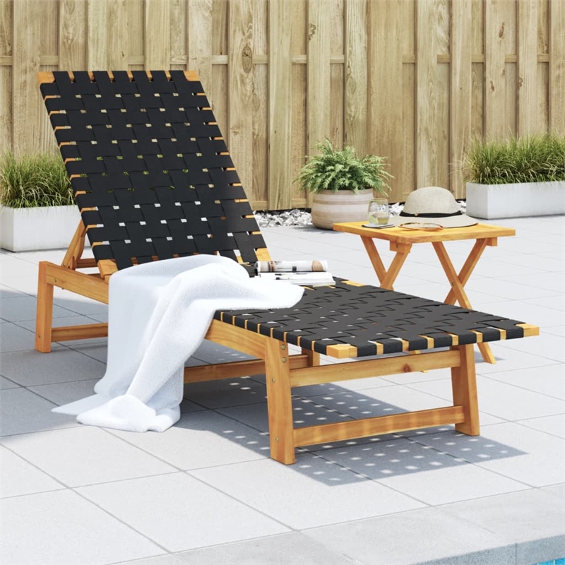 vidaXL Solid Acacia Wood Sun Lounger in Black/Brown
